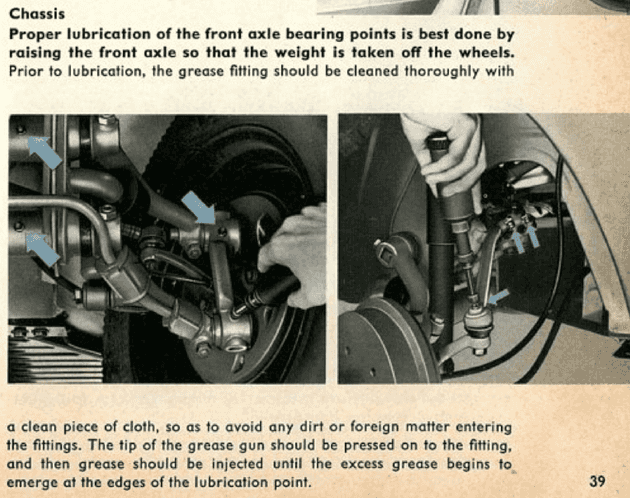 1960 Volkswagen Beetle chassis greasing instructions